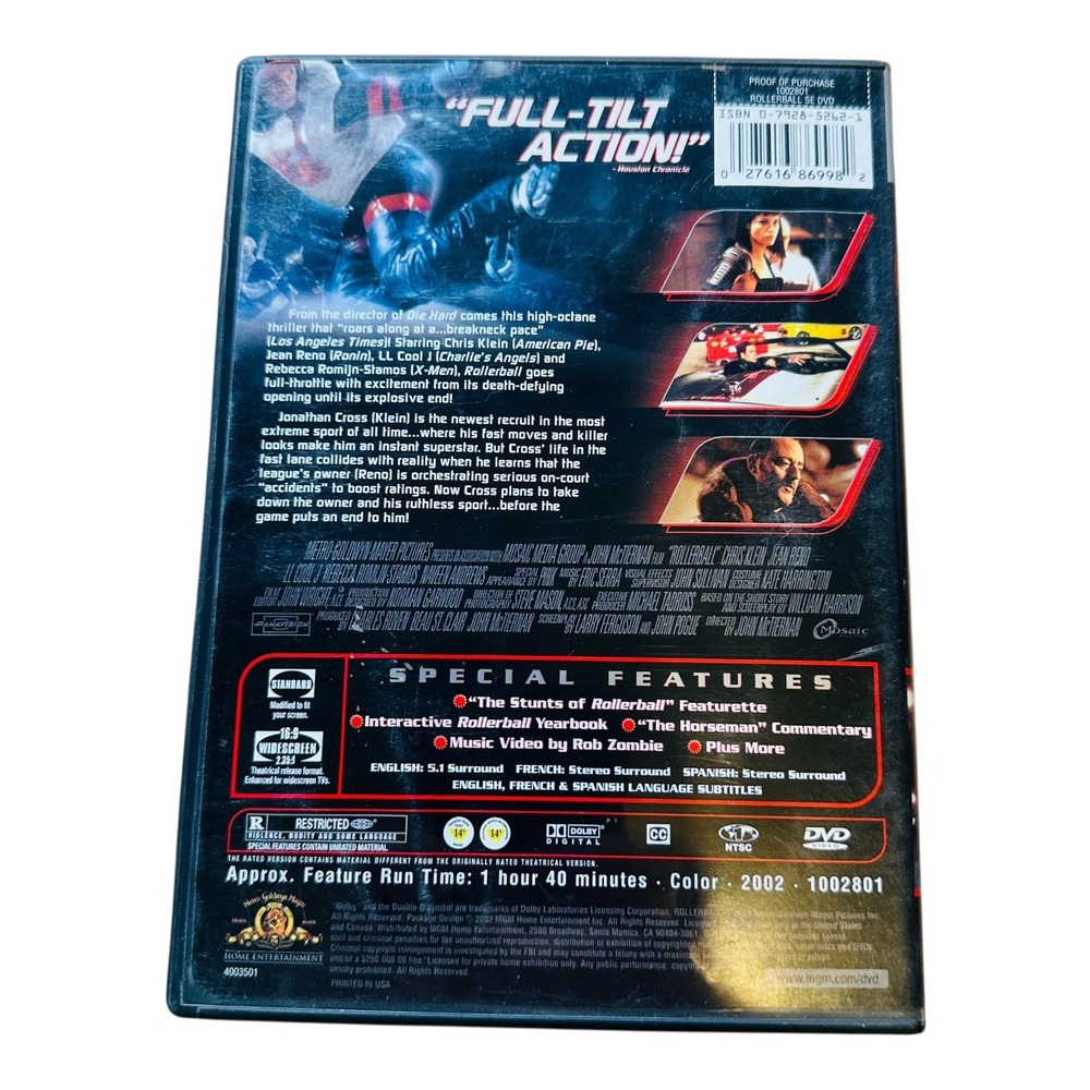 Rollerball Special Edition DVD 2002 Chris Klein Jean Reno LL Cool J Stamos - Picture 2 of 2